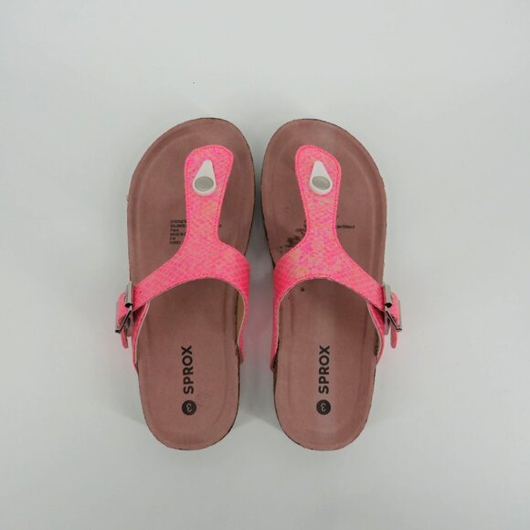 Sprox Kids Pink Shiny Snake Print Sandals Buckle Strap Cork Footbed Size 3 NIB - Picture 4 of 6